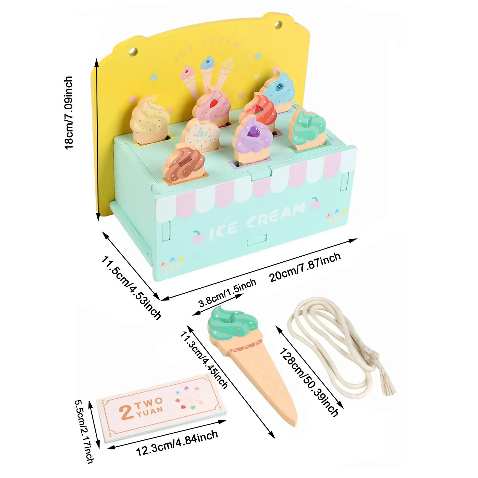 Wooden Ice Cream Stand for Kids Pretend Play for Children Age 3+ Girls Boys