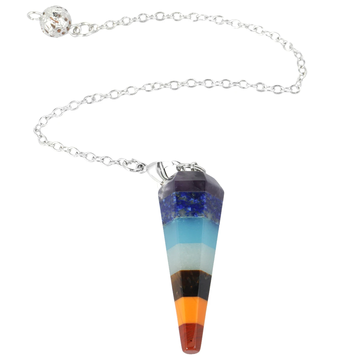 

7 Chakra Hexagonal Prism Point Pendant Healing Reiki Gem Stone Pendulum With Chain For Meditation Chakra Balancing