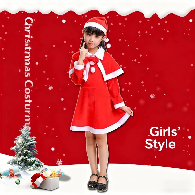 أزياء عيد الميلاد للأطفال لعام 2025، مجموعة أزياء تنكرية للأولاد والبنات سانتا كلوز، أزياء عصرية حمراء كلاسيكية #6