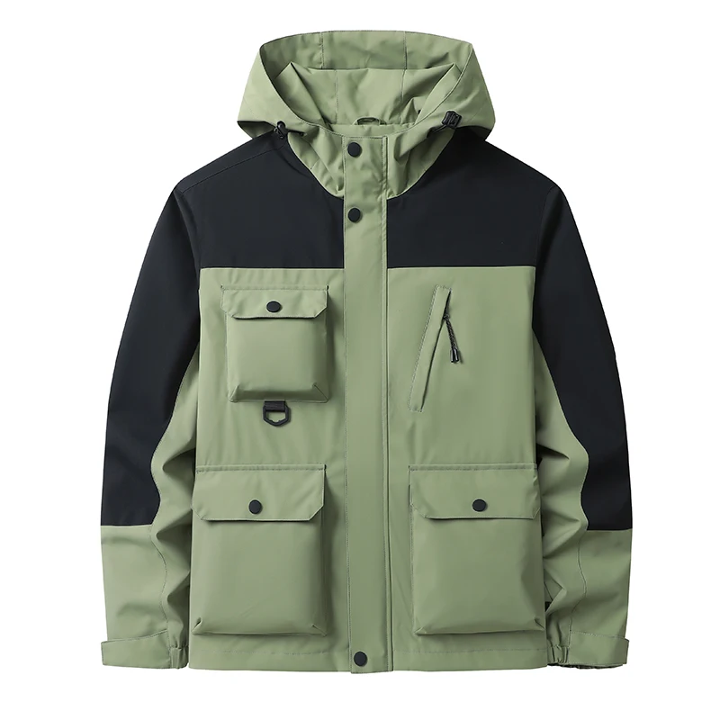 Men Spring Autumn Hooded Jacket Waterproof Windproof Down Jacket Men Patchwork Hiking Mountaineering Suit Outdoor Sport Jacket