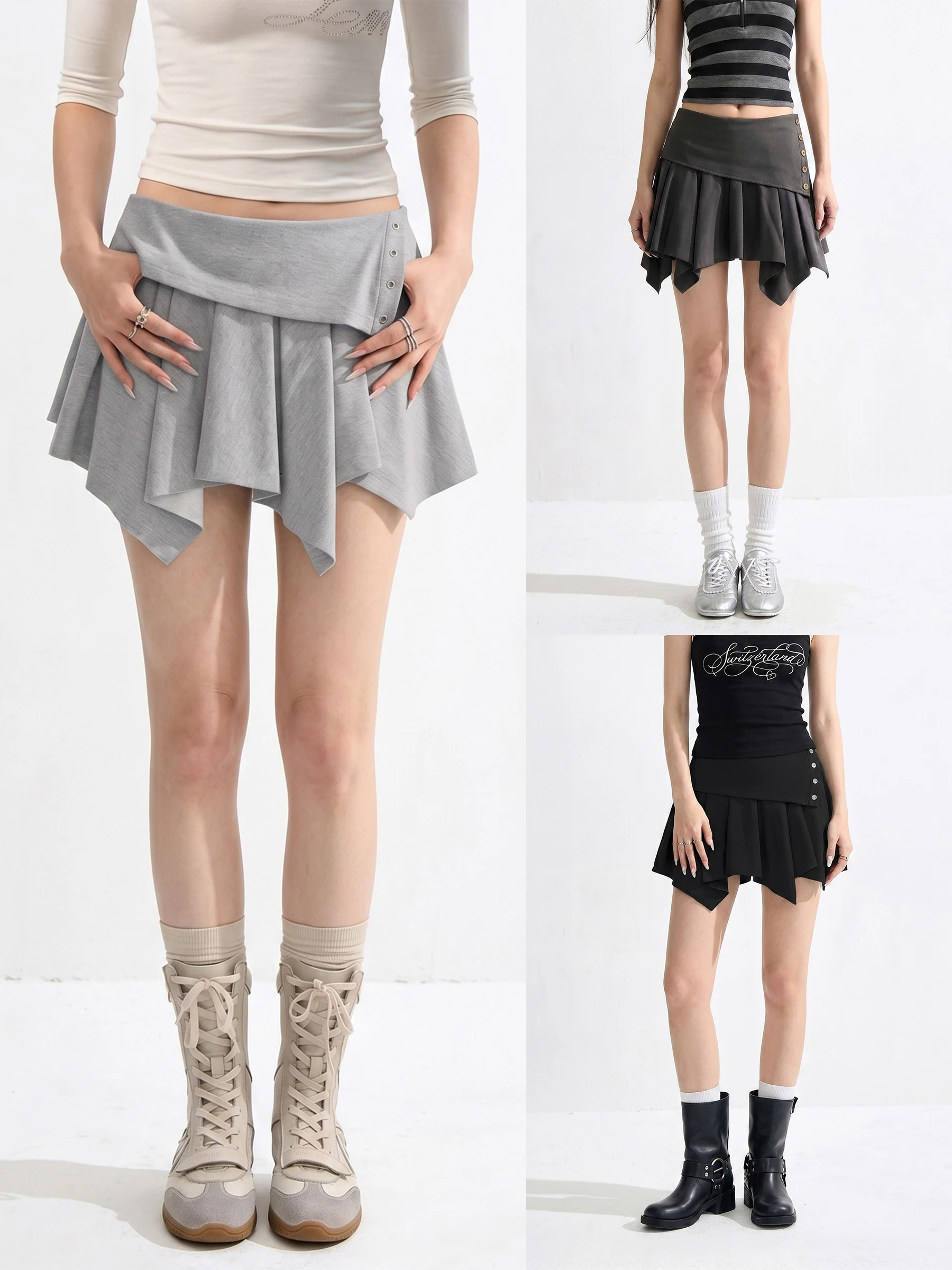 

High Waist American Style A-Line Skirt for Women Summer Loose Asymmetrical Hem Skirt Girls Students Standard Fit Elastic...