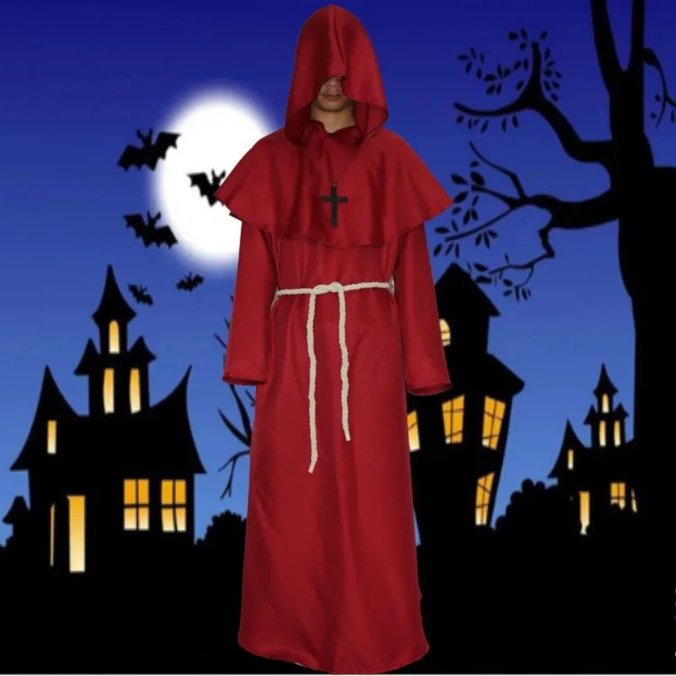 Wizard Costume Cosplay Medieval Hooded Robe Costume Monk Friar Robes Priest Costume Ancient Clothing Christian Suit