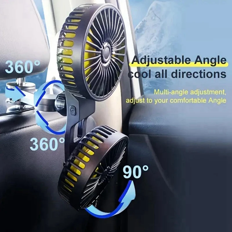 

12-24V USB Car Fan Portable Cars Electric Fan For Home Office 360 Degree Rotatable Dual Head 3 Speed Seat Fan