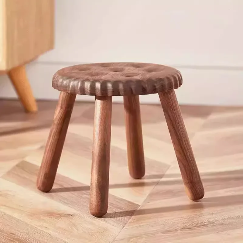Solid wood biscuit small bench black walnut  adult shoe changing stool