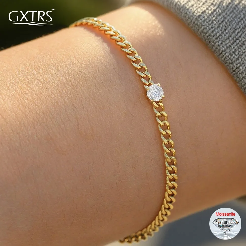

GXTRS 5mm Real Moissanite Cuban Bracelets For Women 925 Sterling Silver Diamond Hand Chain Gift 18K Gold Plated Fine Jewelry GRA
