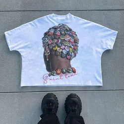 2000s Y2K short Sleeve T-shirt Man Character profile picture Gothic print Loose Aesthetic Punk Oversize Streetwear hip hop tees