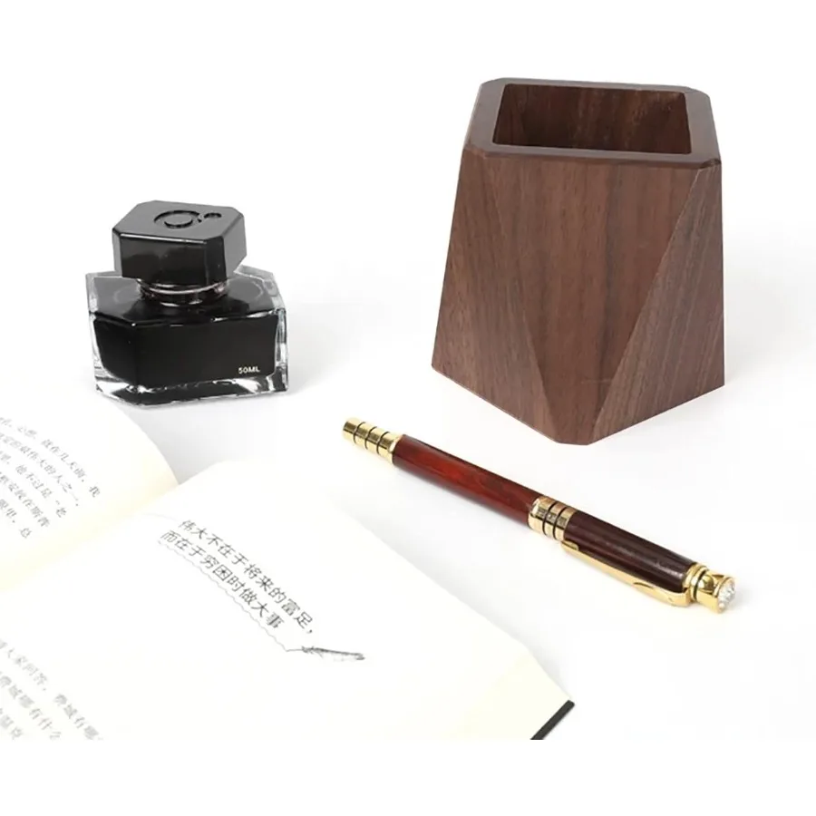 الجوز الأسود صندوق تقشير خشبي متعدد الاستخدام مكتب الكتابة الجزء الثابت المنظم الخشب حامل قلم أكواب مكتب اللوازم المدرسية تخزين Pr #3