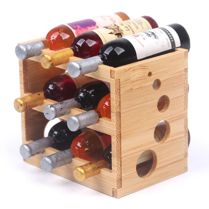 1/6 1set Mini Wine Rack Wooden Dollhouse Wood Drink Rack Model Simulation Kitchen Scene Miniature Scale Home Decor Decoration