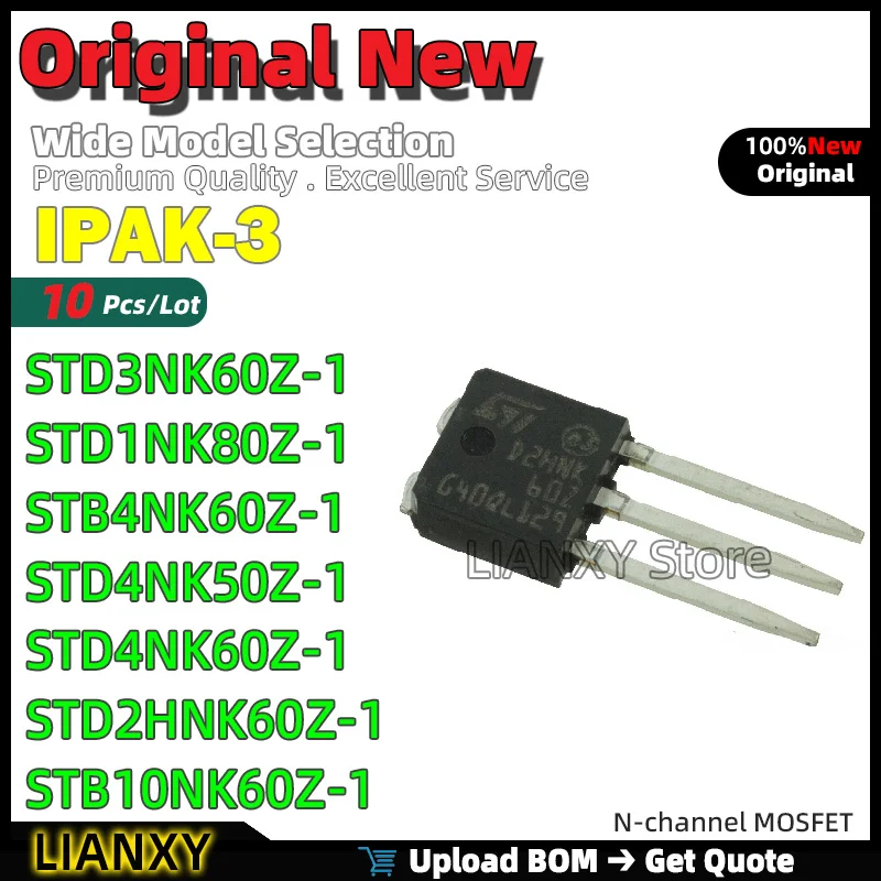 10pcs IPAK-3 STD3NK60Z-1 STD1NK80Z-1 STB4NK60Z-1 STD4NK50Z-1 STD4NK60Z-1 STD2HNK60Z-1 STB10NK60Z-1 N-channel MOSFET New Original
