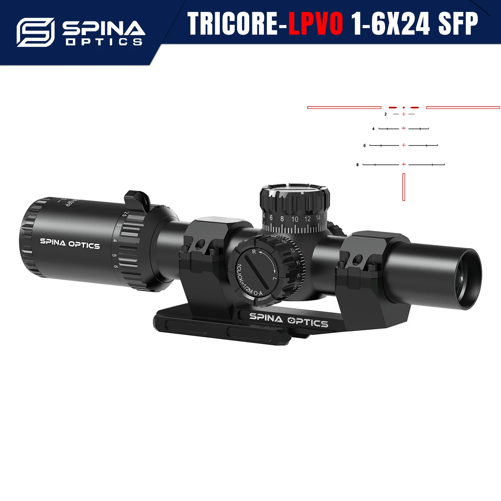 

SPINA OPTICS Tricore SFP 1-6x LPVO Second Focal Plane Scope with Extra-Low Dispersion Glass