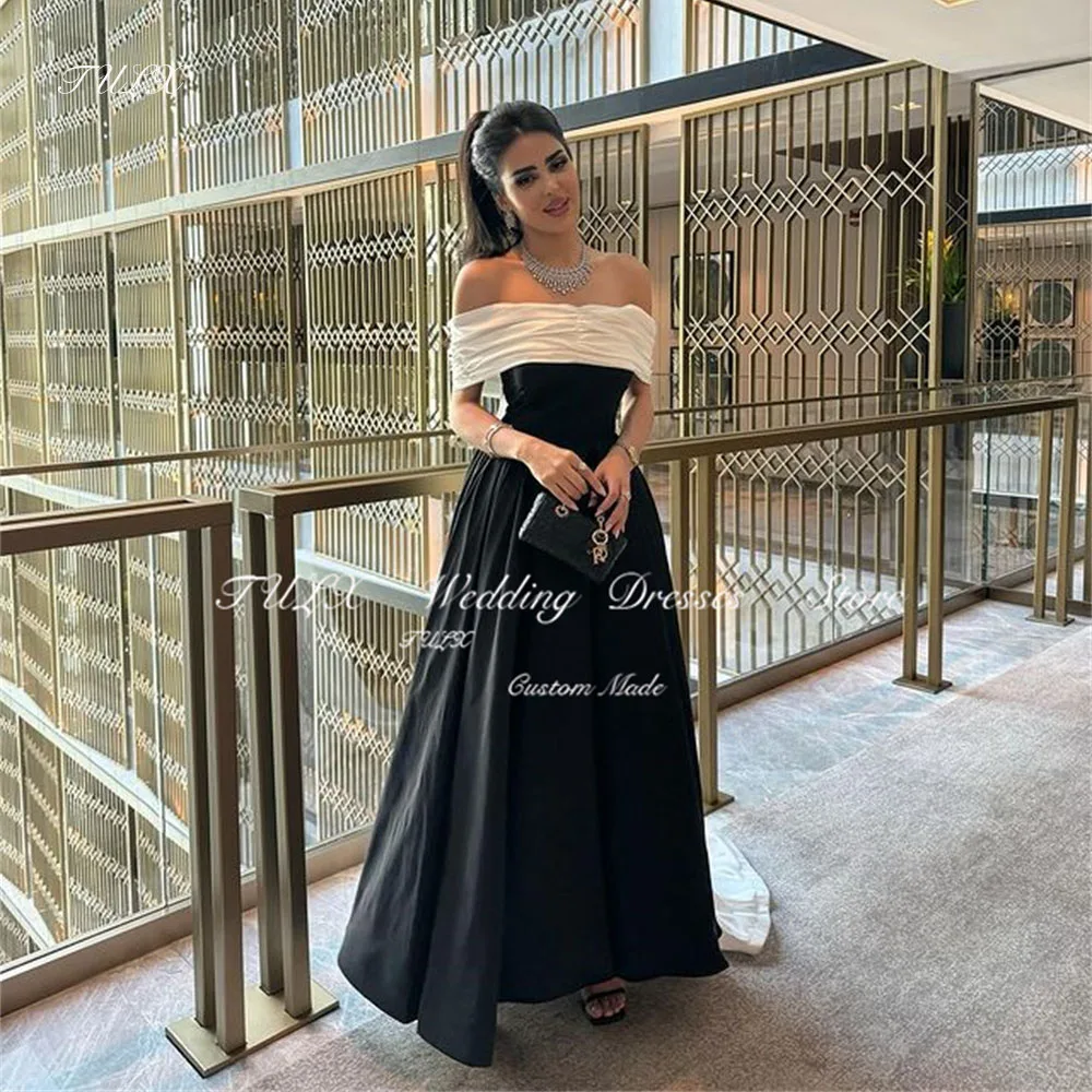 

TULX Elegant Off the Shoulder Formal Occasion Dresses Black/White Floor Length Saudi Arabia Evening Dress Long Party Gown 2025