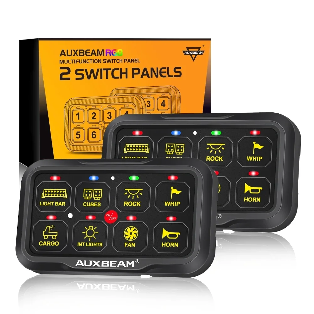 

AUXBEAM 8 Gangs RGB Switch Panel Universal for LED Car Lights Horns DIY Wiring Connecting Control TOGGLE MOMENTARY PULSED MODE