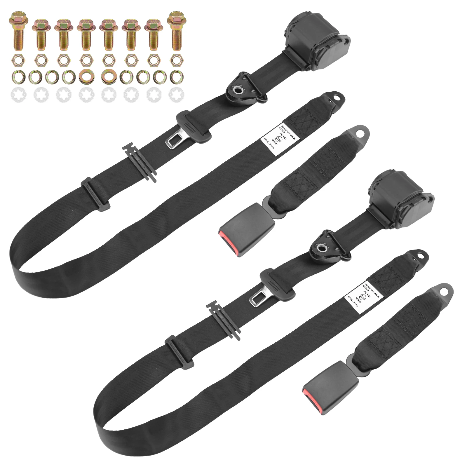 

2Set Adjustable 3 Point Seat Belt Kit Inertia Retractable Universal Car Safety Belt for Sedan Trucks Van UTV RV Forklift Bus