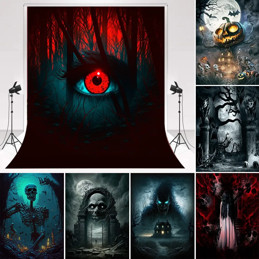 

ZHISUXI Halloween Backdrop for Photography Horror Night Moon Pumpkin Cemetery Family Party Decor Poster Background Photo Studio
