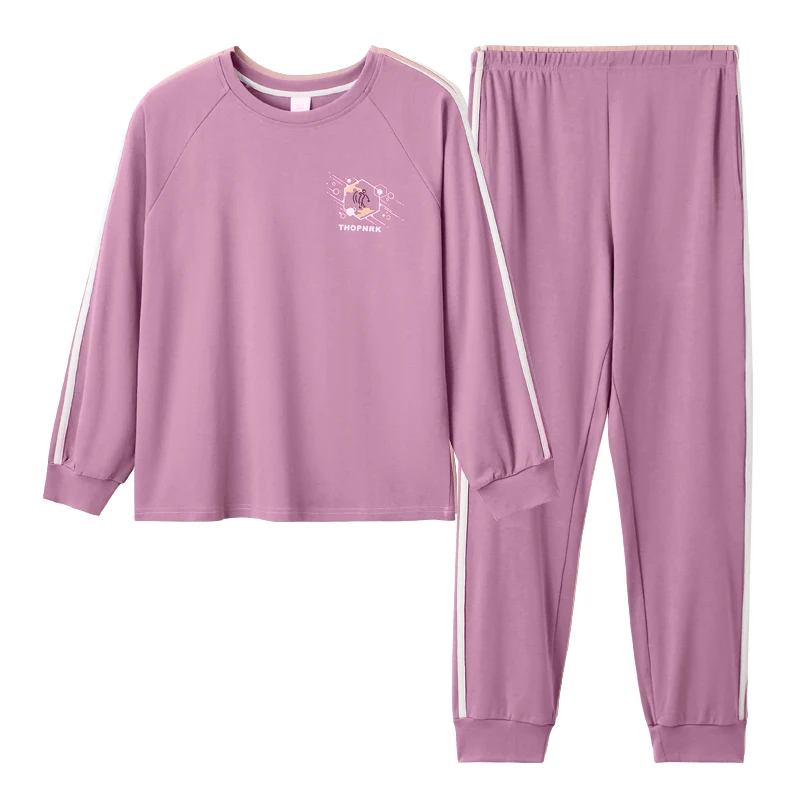 Newest Spring Sleepwear With Chest Pad Women 100% Cotton Long Sleeve Pajamas Set