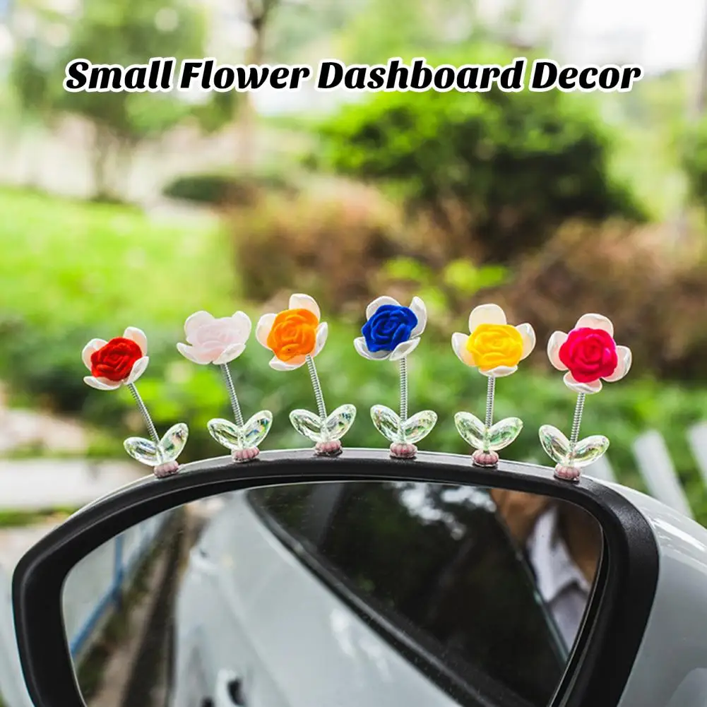 6Pcs/Set Rose Flower Car Ornament Center Console Dashboard Decoration Auto Spring Shaking Head Small Decoration Car Interior