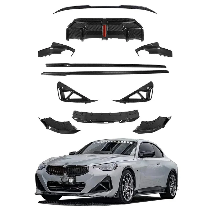 ألياف الكربون الجافة لسيارات BMW 2 Series G42 M240i 2022 + ترقية SOOQOO Style طقم الجسم الشفة الأمامية الخلفية الناشر المفسد مصبغة