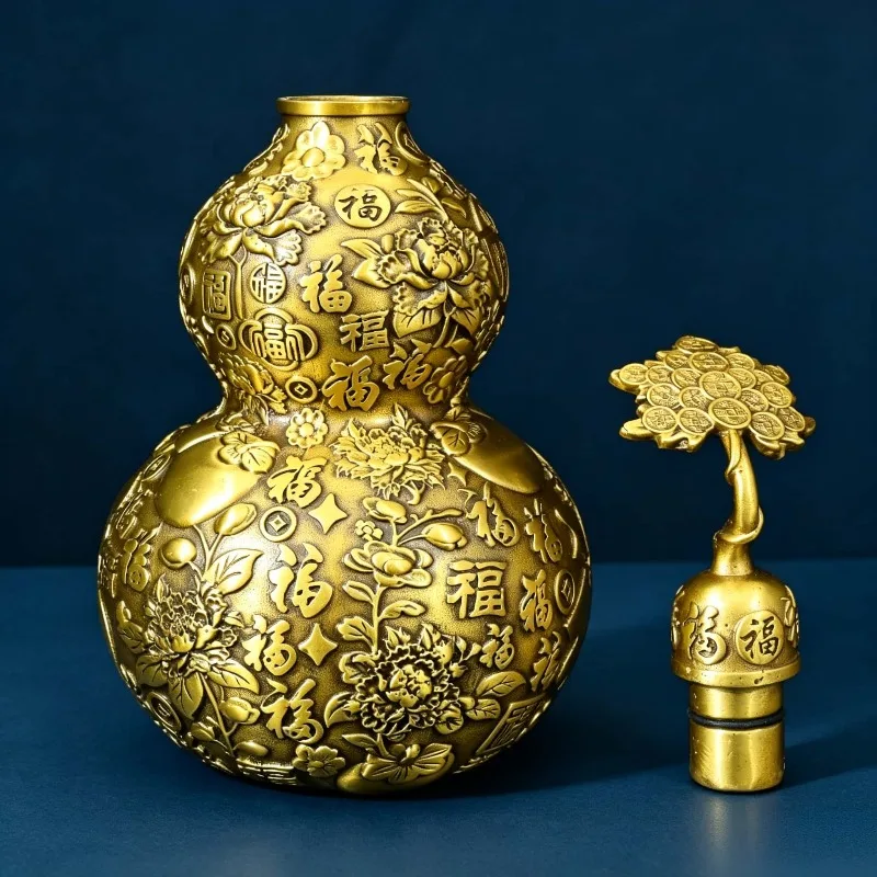 Brass “Hundred Blessings” Gourd Ornament Good Fortune Attracts Wealth and Blessings Living Room Decor