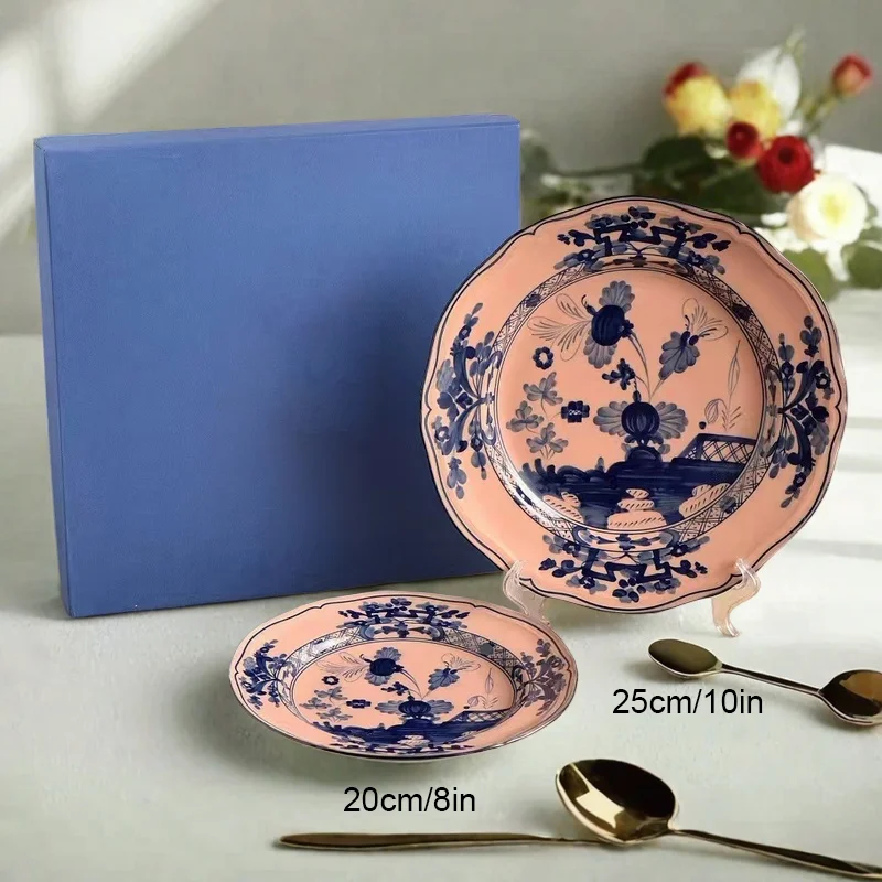 High-end Oosterse Serie Koffiekop en Schotel Keramische Mok Roze Geel Blauw Groen Bedrukte Borden Theekop Set Geschenkdoos Souvenir