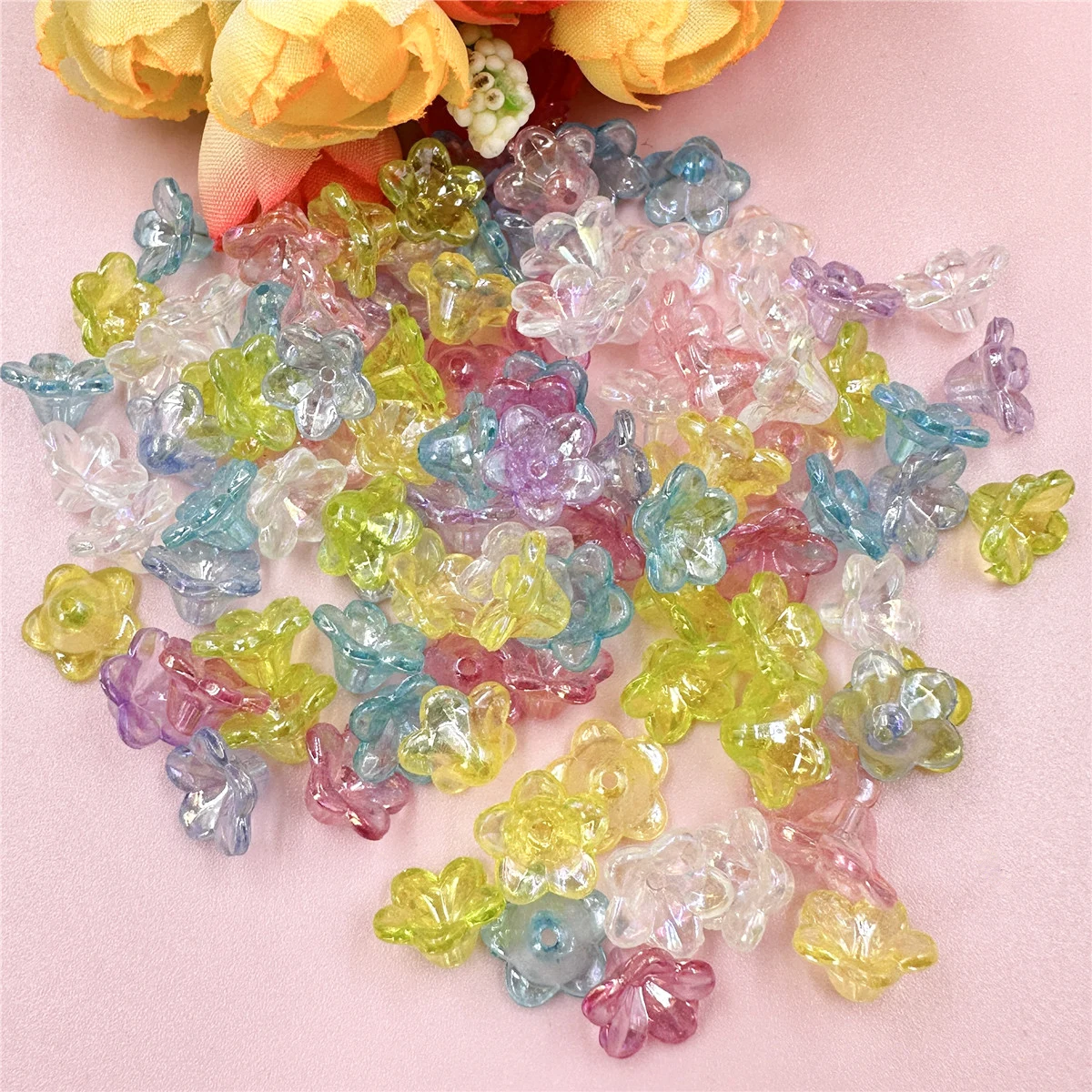 50pcs/set 12*6.8mm Morning Glory Acrylic Beads Caps Loose Beads DIY Flower Beading Necklace Bracelet Jewelry Making