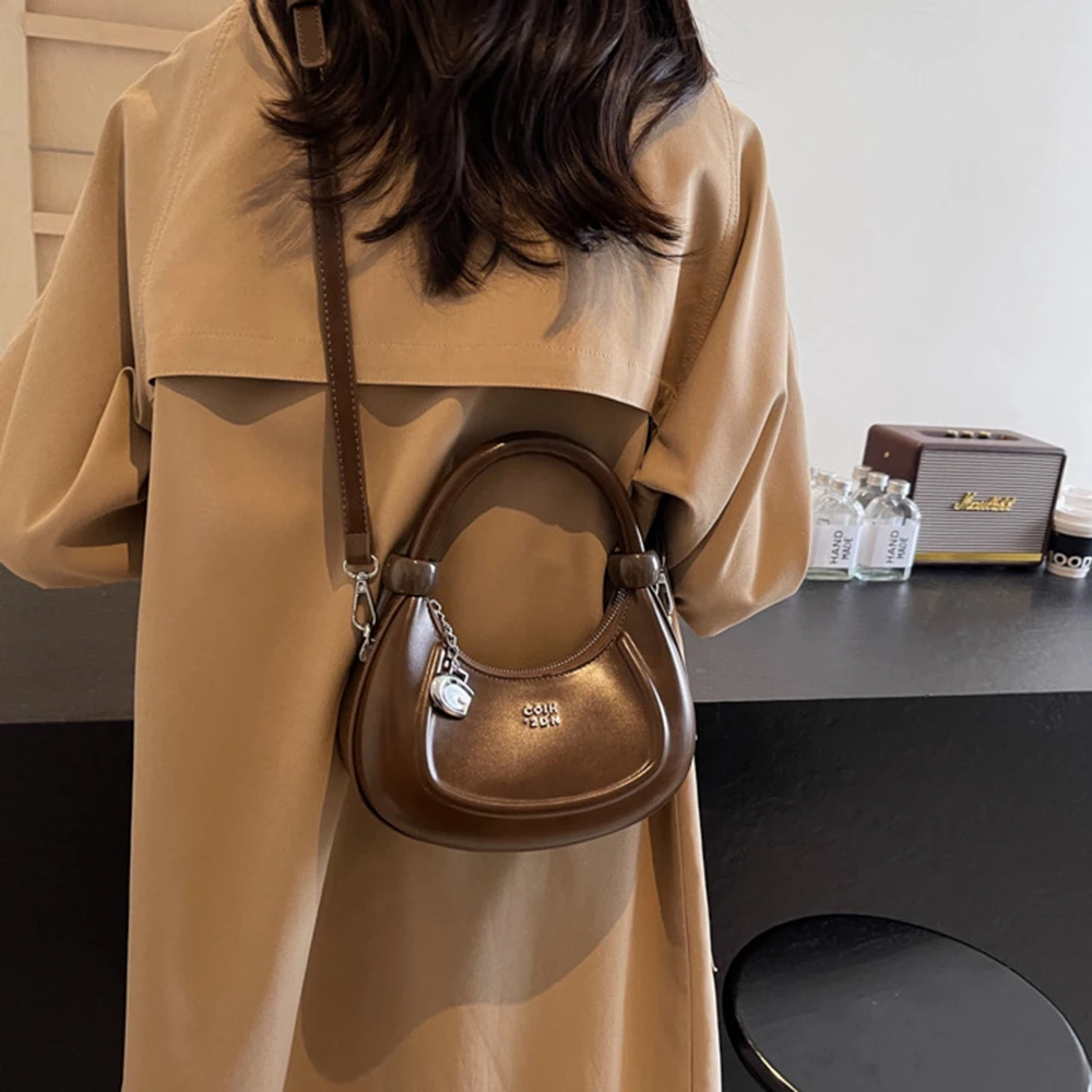 

Trendy Elegant Half-moon Shoulder Bag Leather Retro Dumpling Crossbody Bag Korean Style Solid Color Crescent Bag Girls