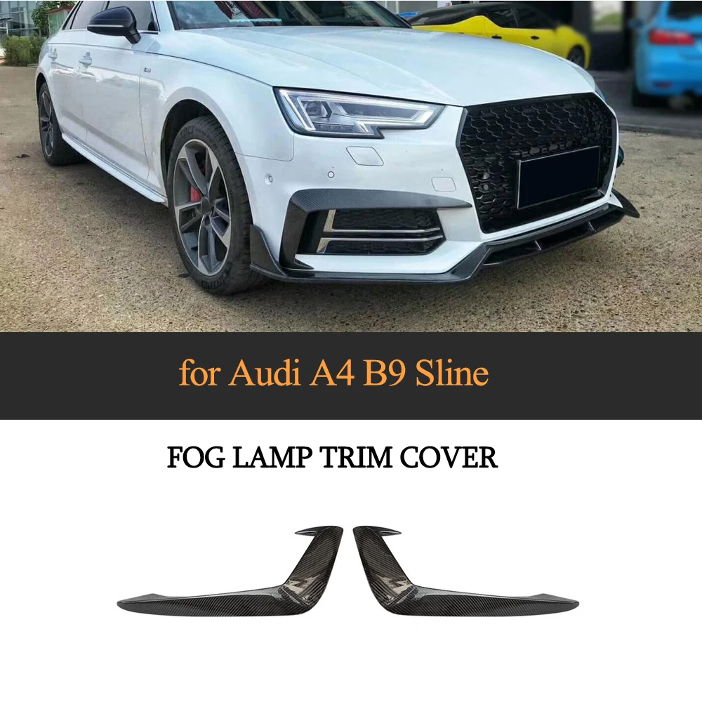 2PCS Front Fog Lamp Fin Splitters Trim Canards Carbon Fiber For AUDI A4 Sline S4 2017 2018 2019