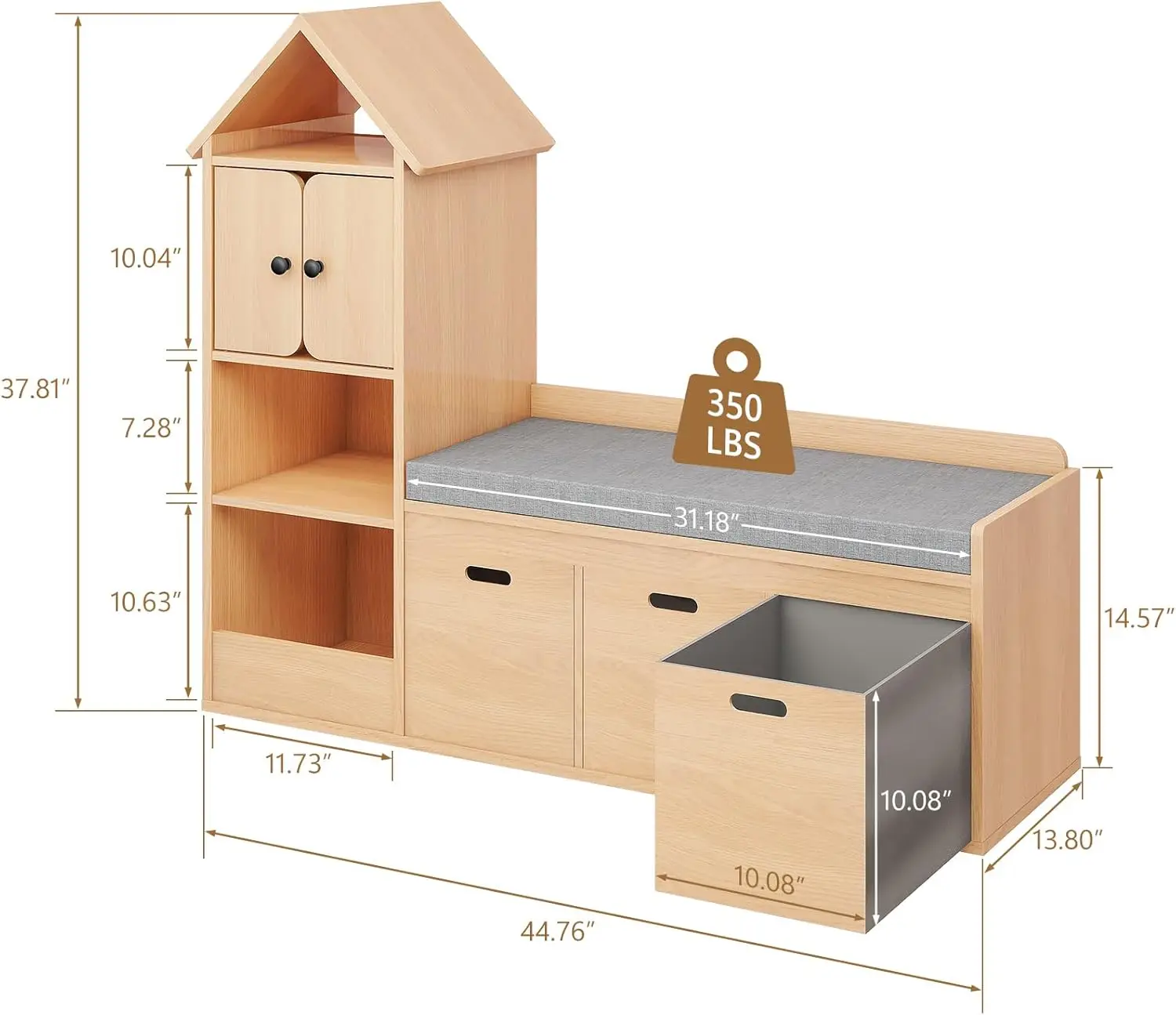 Kids Bookcase and Bookshelf with Reading Nook, Multifunctional Bookcase with 3 Open Storage Cubbies and 3 Drawers, Bookcase with