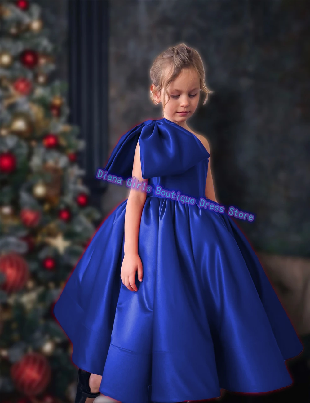 Precioso vestido de niña de flores de satén personalizado de Navidad, adorno de lazo rojo, vestidos de boda para fiesta de cumpleaños para niñas pequeñas, vestidos de princesa