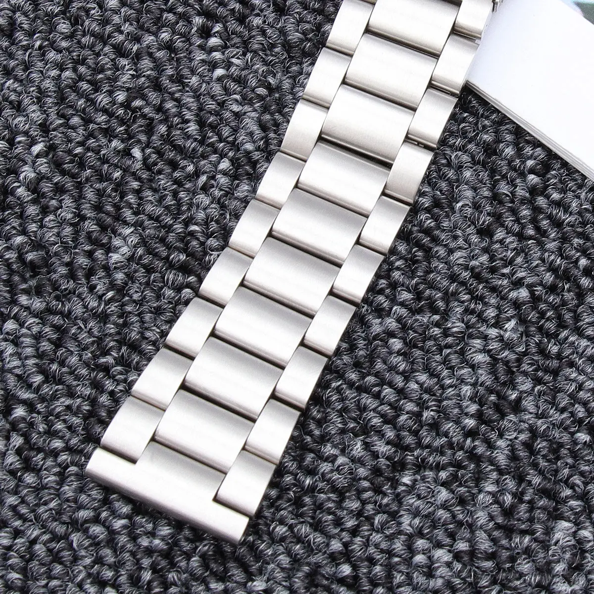 Metal Wristband Stainless Steel Watchband Replacement Strap Fashionable Compatible Smartwatch Silver Three Bead