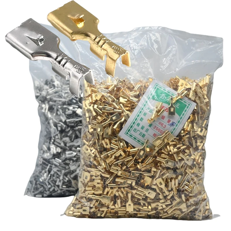 50/100/200/500 Pcs Brass 6.3MM Female Spade Crimp Terminal Brass Wire Connector For Car Relay DJ623-E6.3B H62