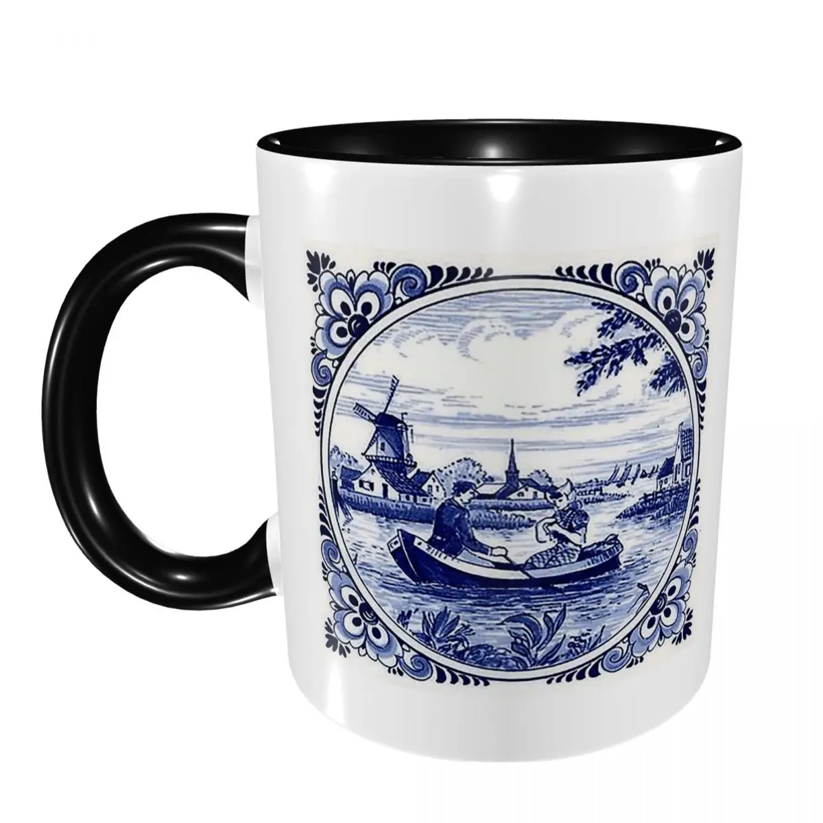 Dutch Blue Delft Windmill Church And Sailboats Mug Funny Ceramic Coffee Cups Tea Mugs Milk Cup Drinkware Gifts for Friends