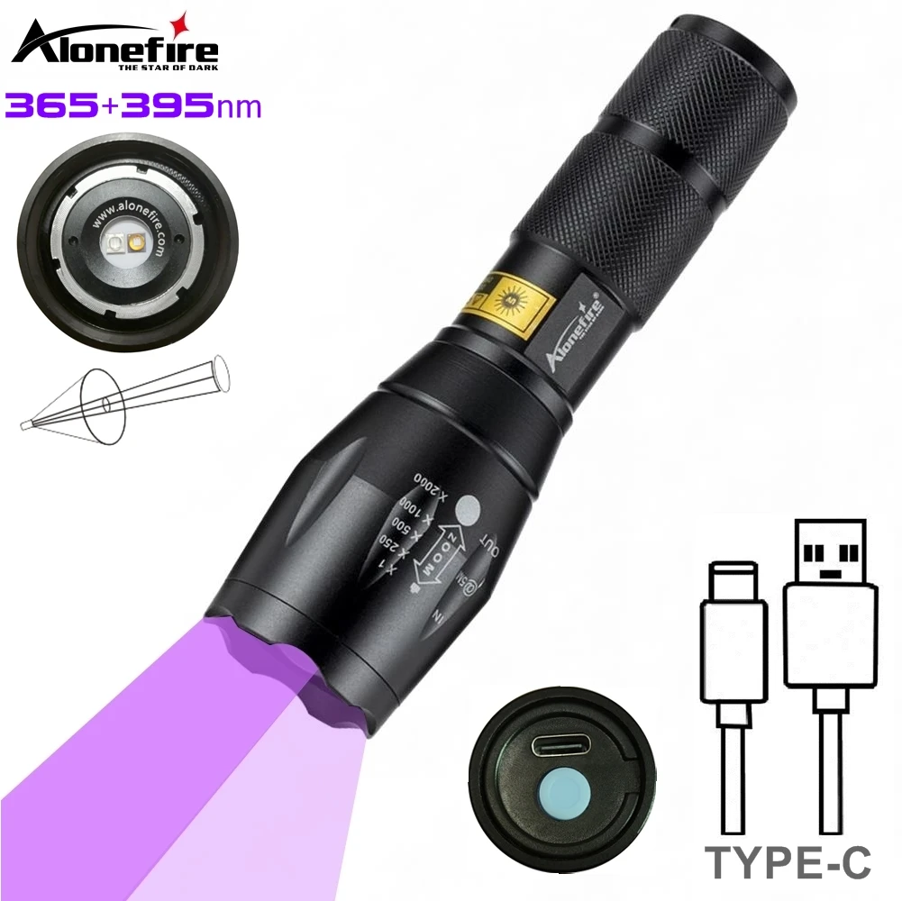Zoom latarka UV 365 395nm Led typu C ładowanie niewidoczny marker atramentowy kot pies mocz pracz rudy pieniądze skorpion światło fluorescencyjne