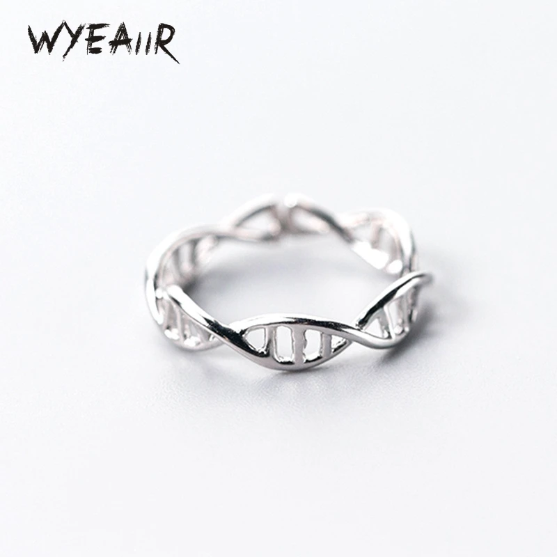 WYEAIIR 925 Sterling Silver Creative Weaving Hollow DNA Chain Resizable Opening Ring For Women Luxury Jewelry