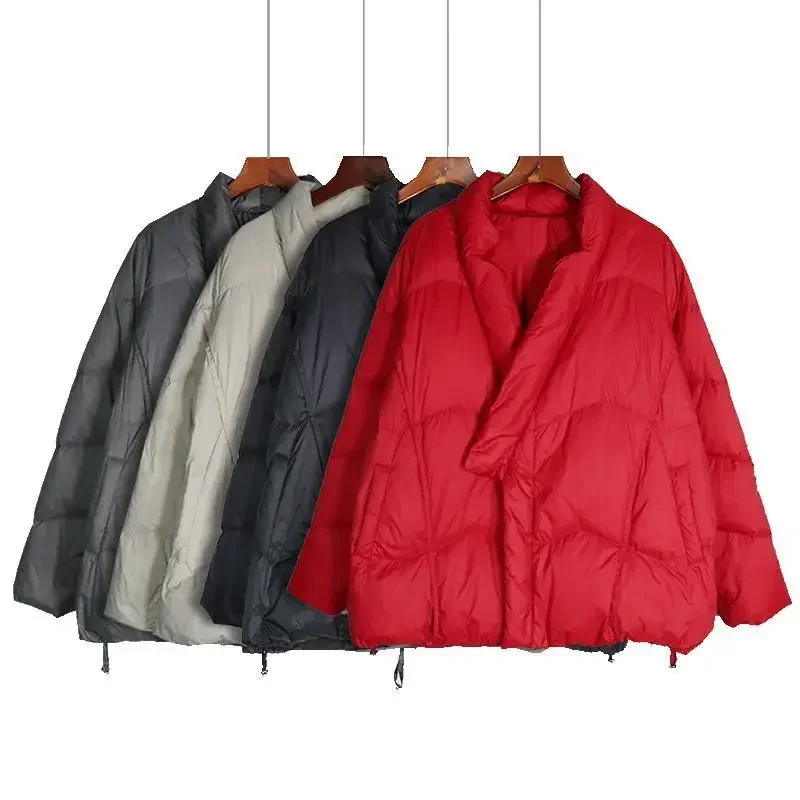 2027New Autumn and Winter 90% White Duck Down Jacket Women's Down Jacket Retro Diagonal Collar Short  Fashion Casual Down Jacket