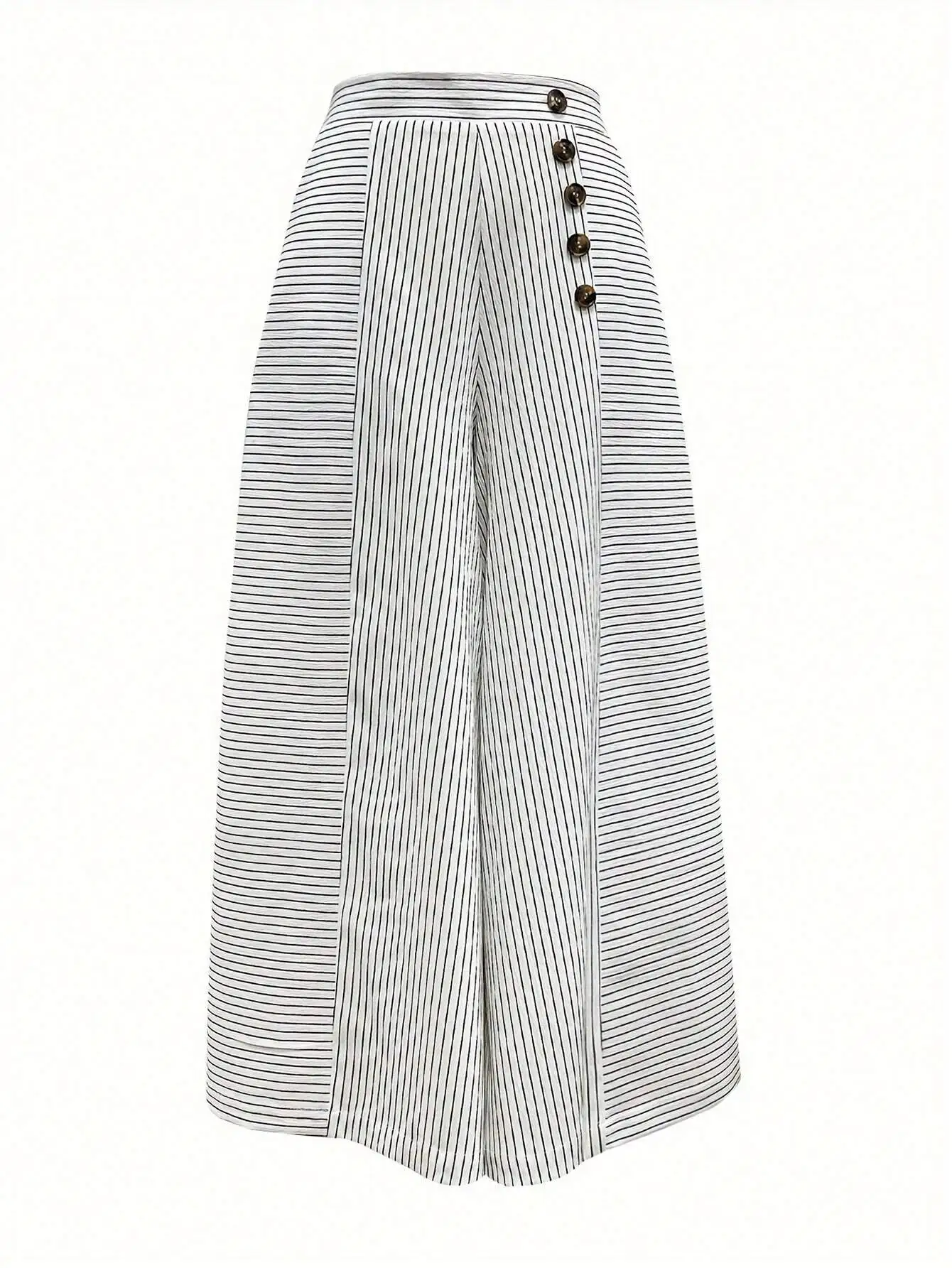 

Широкие брюки с высокой талией в полоску с пуговицами спереди, повседневные женские брюки