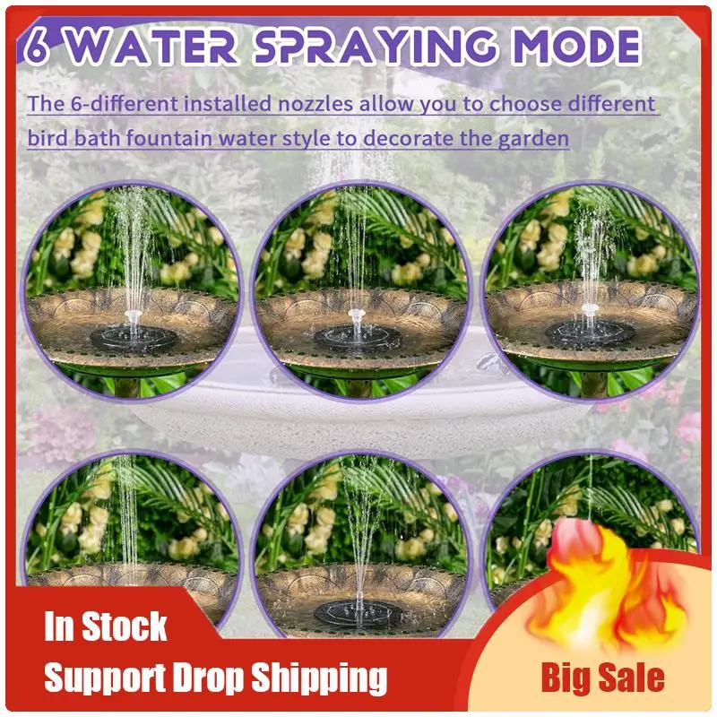 

A70U New 21.5CM LED Solar Fountain Pump With 5000Mah Battery 6.5W 6 Nozzles Fountain Pump For Bird Bath Garden Water Cycling