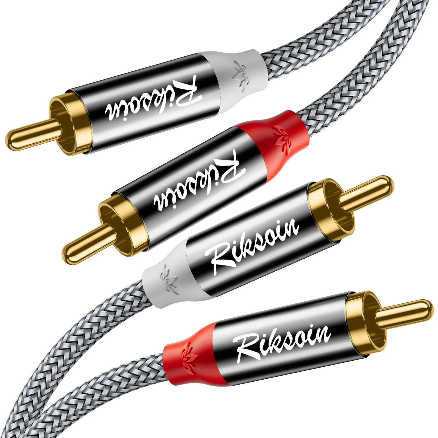 RIKSOIN 2RCA Cable, 2-RCA Male to 2-RCA Male Subwoofer Audio Hi-Fi Sound, for HDTVs, Home Theater, Hi-Fi Speakers, DVD Players