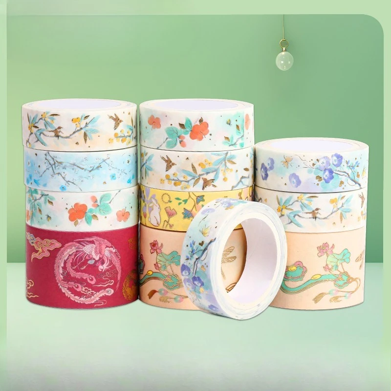 10pcs Washi bronzing hand account retro tape landscaping ins wind material color printing sticker DIY film factory