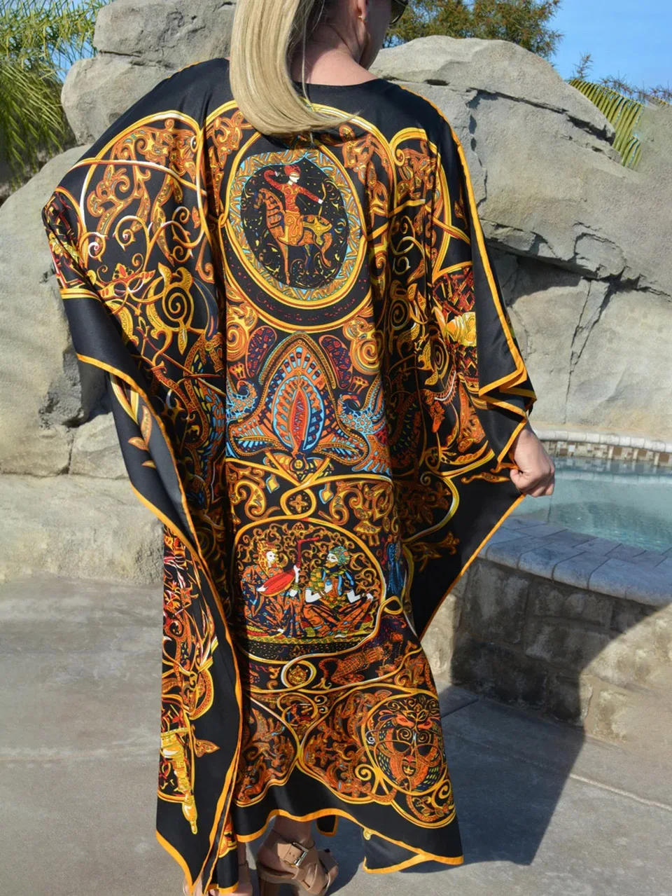 Bohemian Print Dress Long Kaftan Bikini Cover-ups Woman Clothing Tunics Women Swimsuit Cover Up Oversize Robe Beachwear