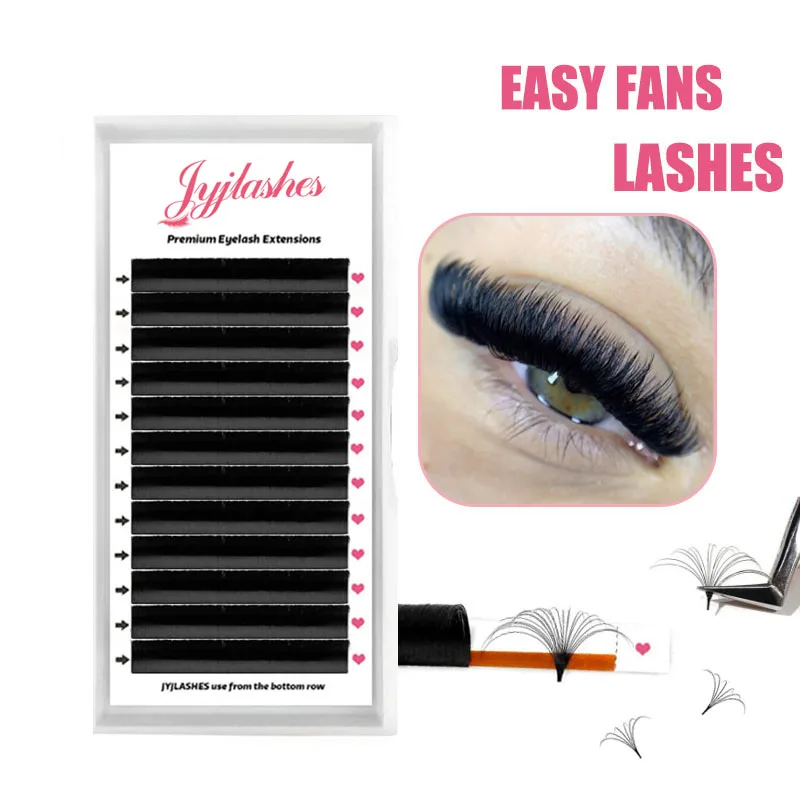 JYJLASHES-Easy Fan Lashes, Cashmere Matte, Fast Blooming Cílios Extensão, Self-Making Fans, Rússia Volume, C, D Curl