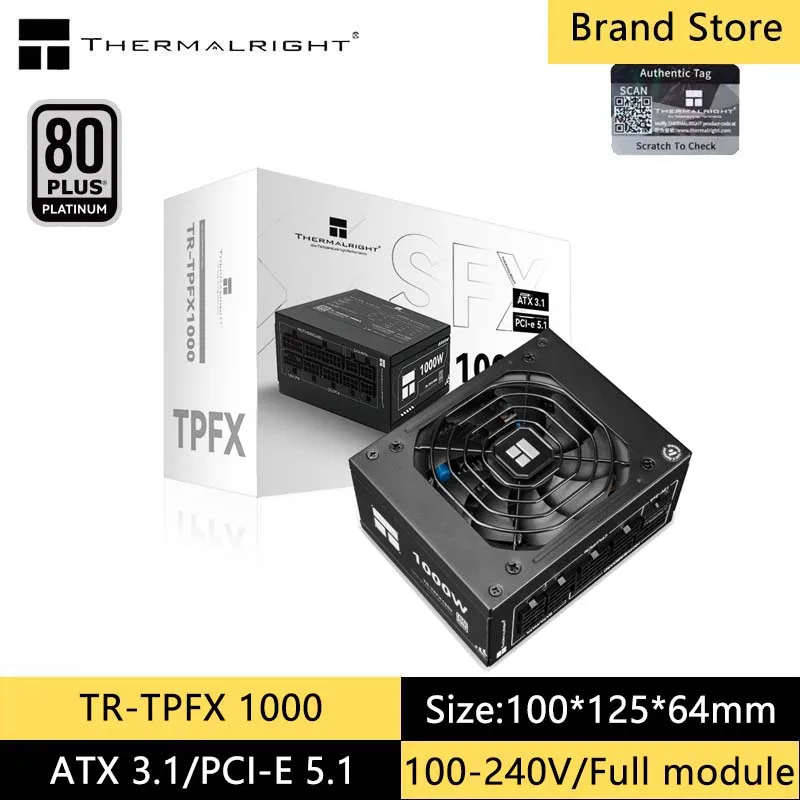Catu Daya Sasis Modul Penuh Merek Thermalright TR-TPFX1000 Platinum, Catu Daya 100-240V/ATX3.0/PCI-E 5.0 Antarmuka 12VHPWR