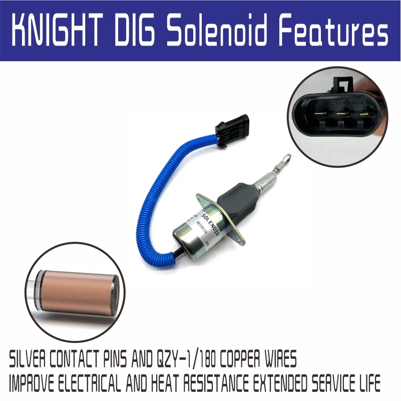 24V Fuel Shut Off Stop Solenoid 3939019 SA-4889-24 For Cummins C & B  5.9L & 8.3L Engine Hyundai 335LC-7 Replace Woodward