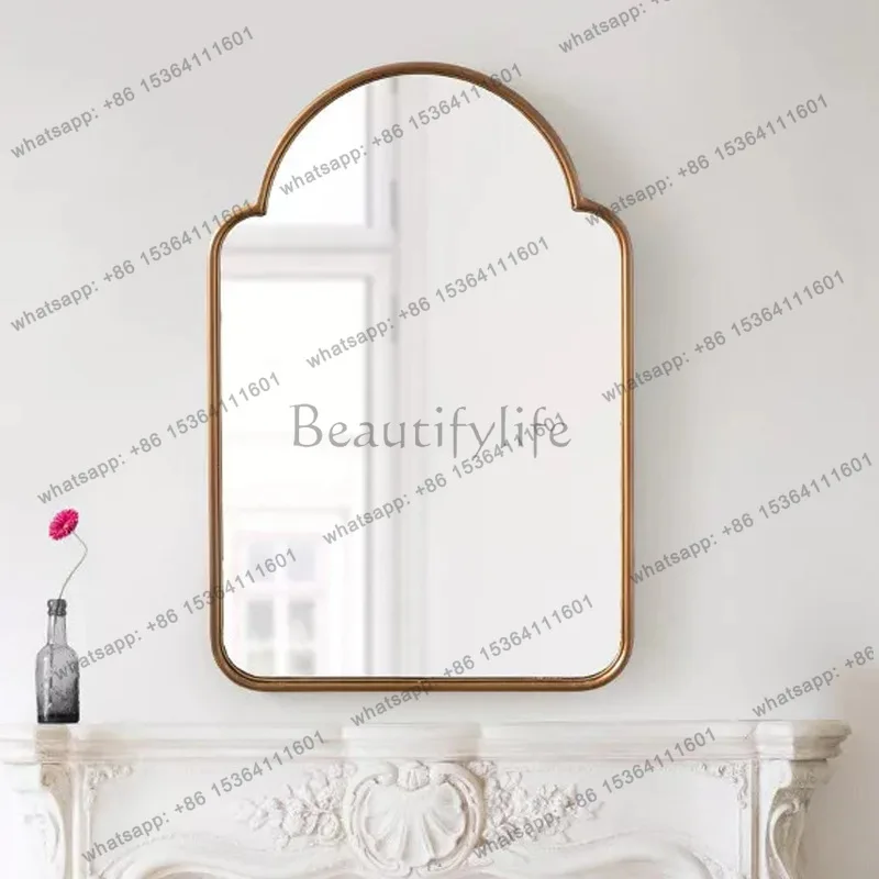 

French retro arc special-shaped wall-mounted mirror antique bedroom decorative makeup mirror