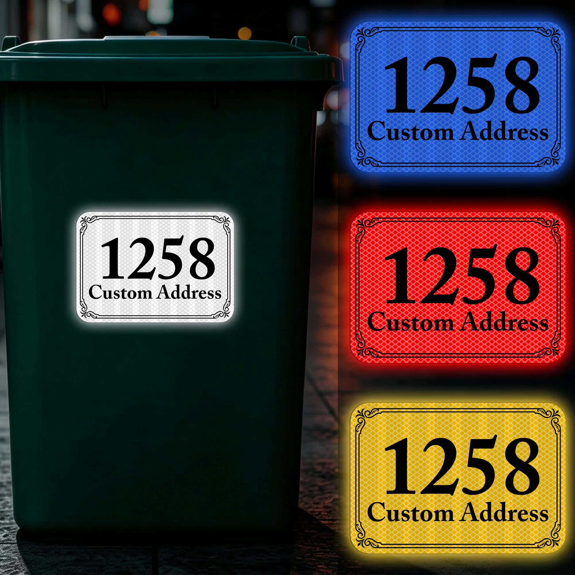 3pcs Custom Reflective Address Number Stickers for Trash Bin Waterproof Self-Adhesive House Number Labels for Outdoor Waste Bin