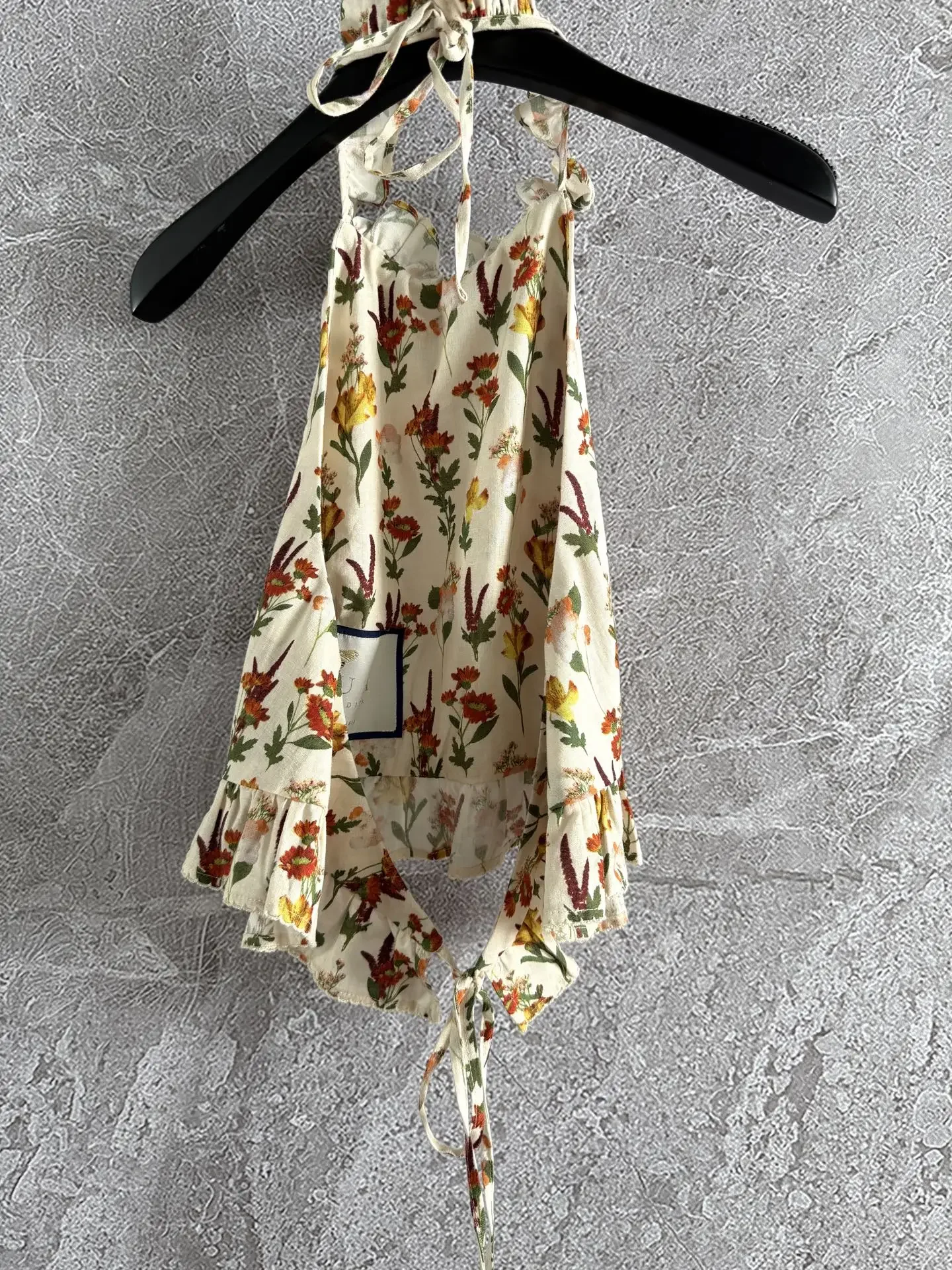 Damski nowy kołnierzyk z falbankami, bez rękawów, kwiatowy nadruk, lniany top na ramiączkach + koronkowa spódniczka mini z trąbką