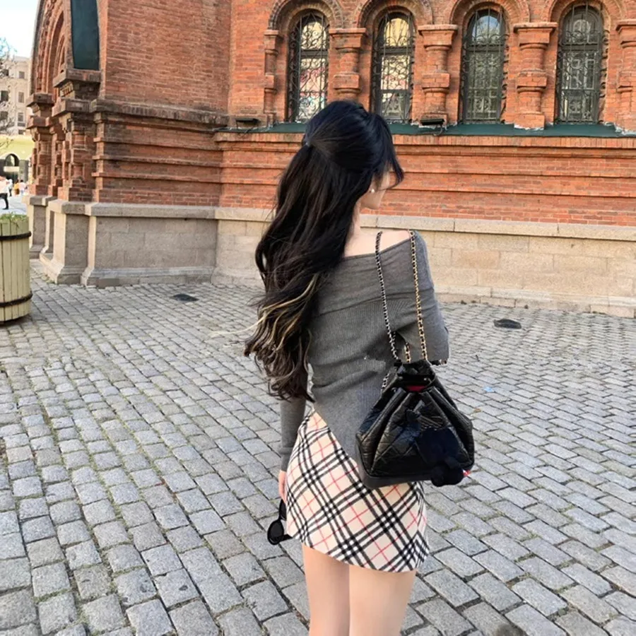 T-shirt col licou sans bretelles pour femmes, pull irrégulier, haut scopique, médicaments, mode, Sexy One UR, 107