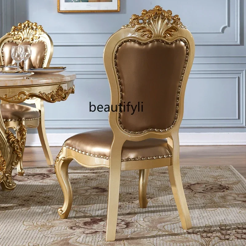

American restaurant dining chair gold all solid wood leisure chair book chair high-end leather
