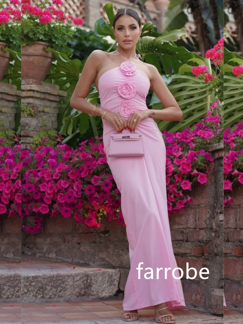 Maßgeschneiderte klassische Jersey-Faltenblume, A-Linie, Neckholder, Midi-Kleider, Abendkleider, exquisiter moderner Stil, Pastrol, Unisex, Chinesisch