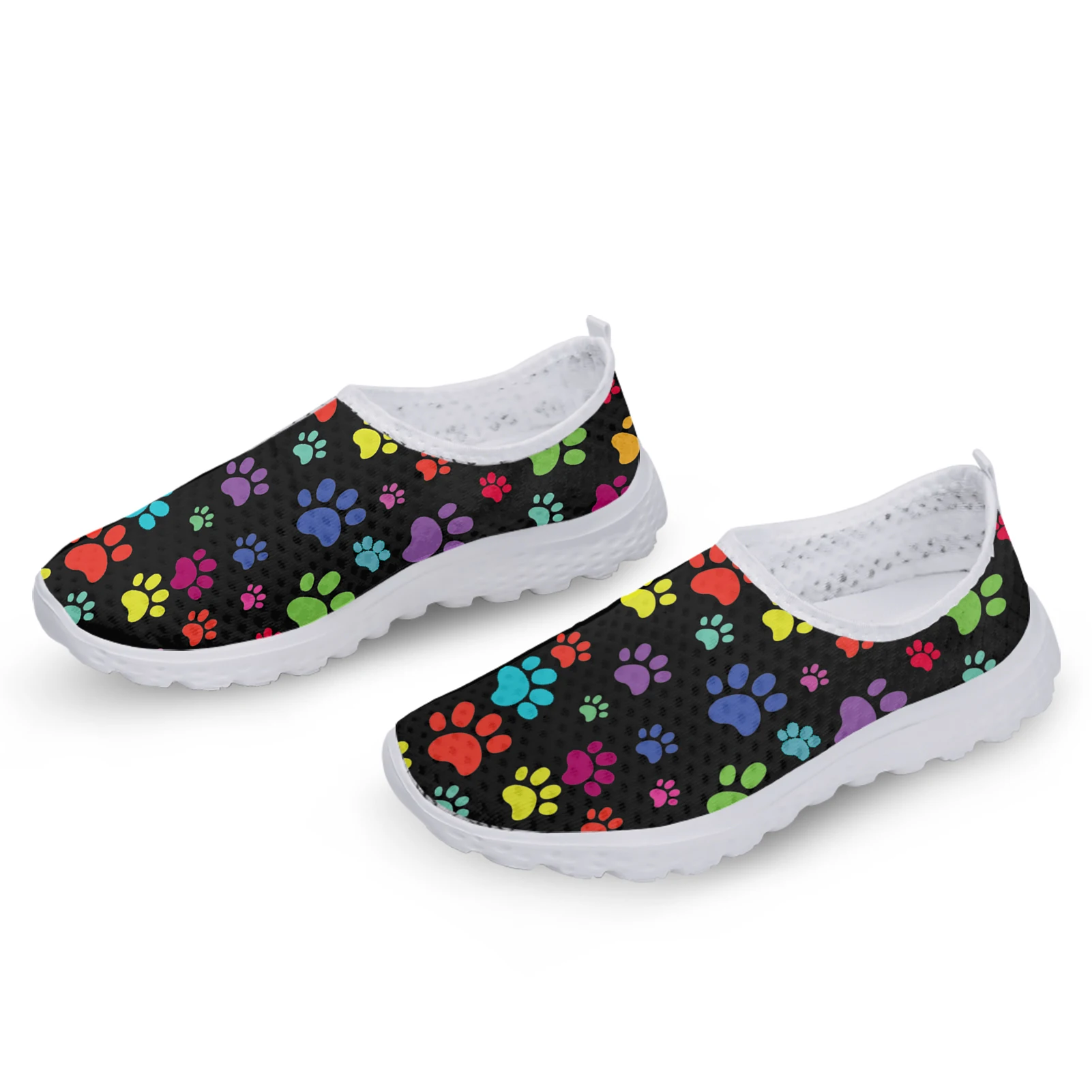 Scarpe in rete con stampa zampa di cane colorate per donna scarpe pigre in rete leggera per mocassini per ragazze adolescenti Slip On scarpe Casual