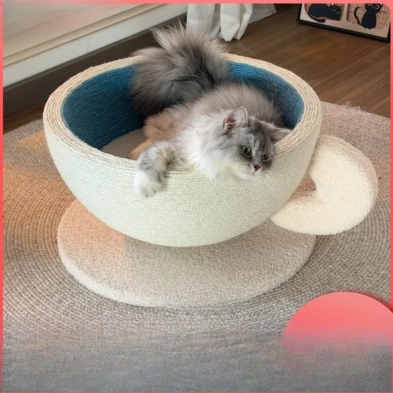 Coffee Cup Shaped Sisal Cat Scratcher Nest, All Season Integrated Cat Bed, Scratch Resistant Pet Cat Supplies